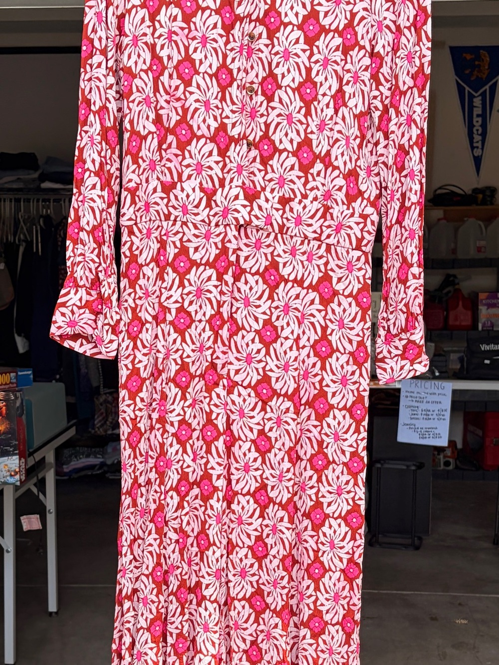 Anthropologie EUC Red Floral Maxi Romper with White & Pink Pattern